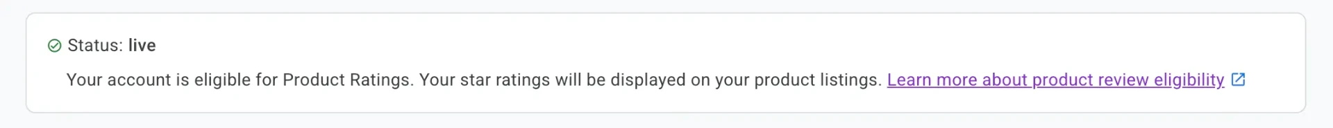 Google Merchant Center product review feed showing Live status