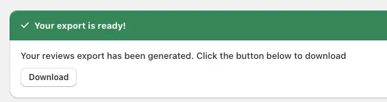 Junip export ready success banner with Download button