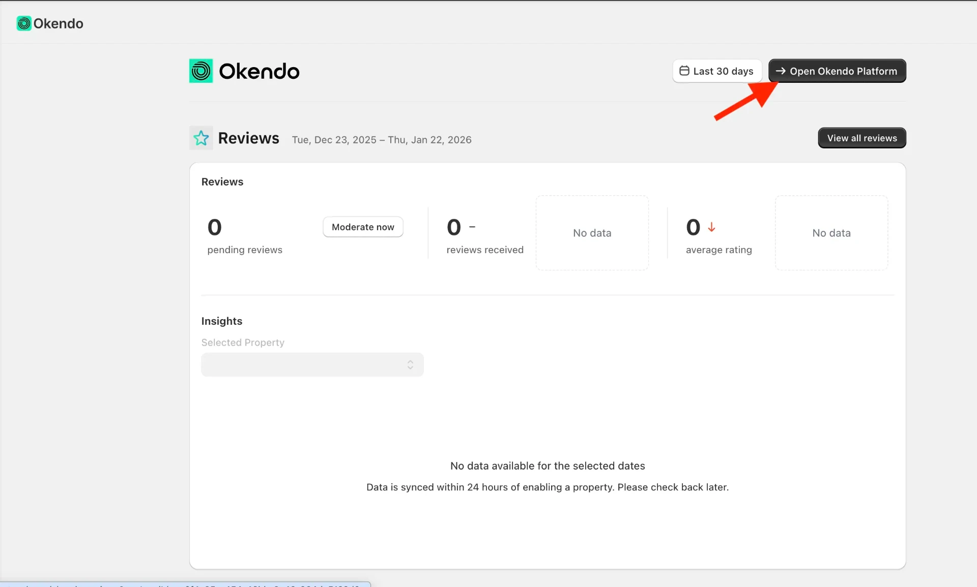 Okendo platform dashboard, navigate to Settings to find the import and export options